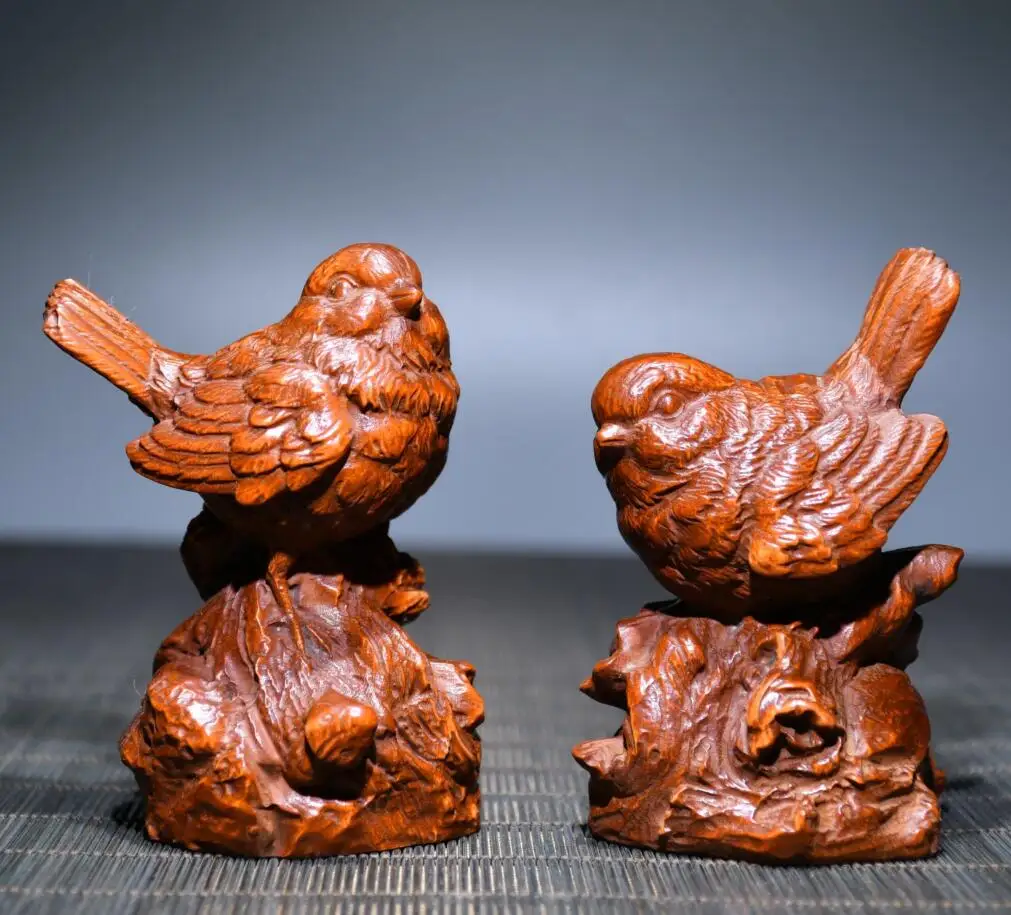 

Archaize seiko Hand-carved boxwood bird desktop decoration small crafts statue A pair