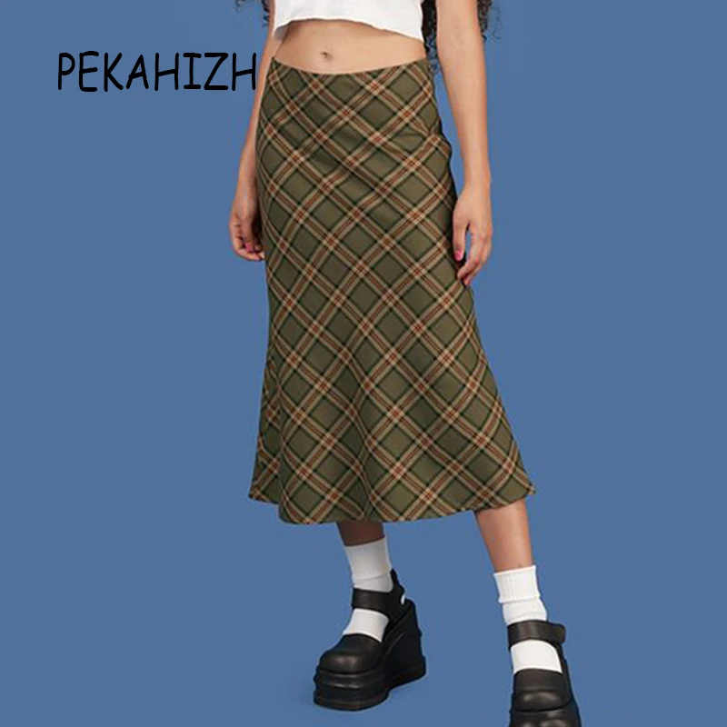 Фото Винтажная юбка миди с высокой талией женская уличная одежда хлопковые длинные