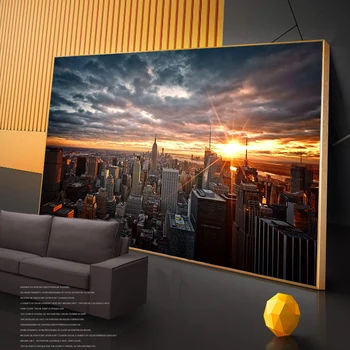 

New York City Sunset View Canvas Paintings On the Wall Art Posters And Prints Skline of Manhattan Wall Pictures Home Decoration