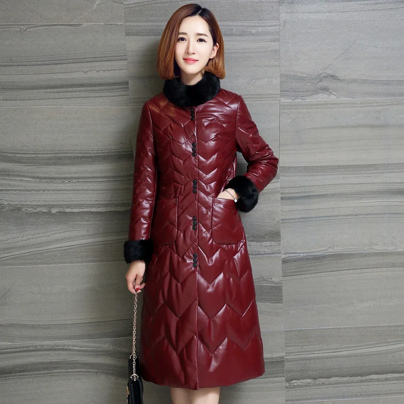 Women Genuine Leather Jacket Natural Mink Fur Collar Long Winter Down Jackets Real Sheepskin Coat Plus Size 5XL 87022
Women Genuine Leather Jacket Natural Mink Fur Collar Long Winter Down Jackets Real Sheepskin Coat Plus Size 5XL 87022