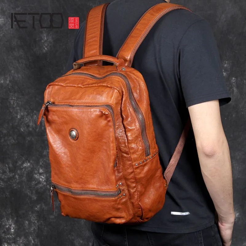 BJYL Vintage Italian Vegetable Tanned Leather Backpack Men's First Layer Leather Backpack Original Handmade Leather Casual
BJYL Vintage Italian Vegetable Tanned Leather Backpack Men's First Layer Leather Backpack Original Handmade Leather Casual