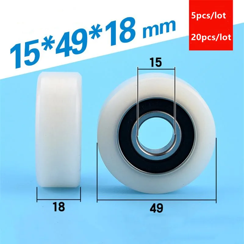 

5pcs/20pcs 15*49*18mm flat roller 6202RS 6202 bearing Nylon plastic coated pulley guide wheel low noise 15x49x18