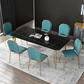 Nordic ins wind rock board dining table and chair simple home dining room table and chair combination light luxury hotel iron ta 
Nordic ins wind rock board dining table and chair simple home dining room table and chair combination light luxury hotel iron ta