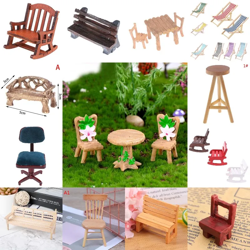 

DIY Vintage Garden Park Chairs Beach Chair Miniature Wooden Sofa Dollhouse Miniatures Kids Toys Dolls Accessories Furniture Toy
