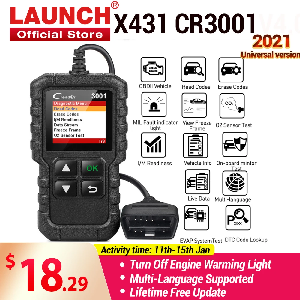 Диагностический прибор LAUNCH X431 CR3001 сканер для диагностики автомобиля светильник