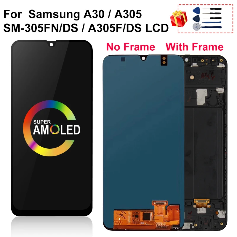 SUPER AMOLED LCD For Samsung galaxy A30 A305/DS A305F A305FD A305A Display with frame Touch Screen Digitizer Assembly Parts
SUPER AMOLED LCD For Samsung galaxy A30 A305/DS A305F A305FD A305A Display with frame Touch Screen Digitizer Assembly Parts