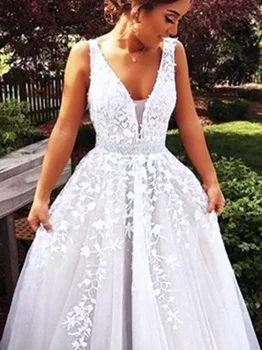 vestido de noche V Neck A Line Wedding Dresses Length Applique Open Back Sleeveless Light Champagne Floor Backless Bridal Dress
vestido de noche V Neck A Line Wedding Dresses Length Applique Open Back Sleeveless Light Champagne Floor Backless Bridal Dress