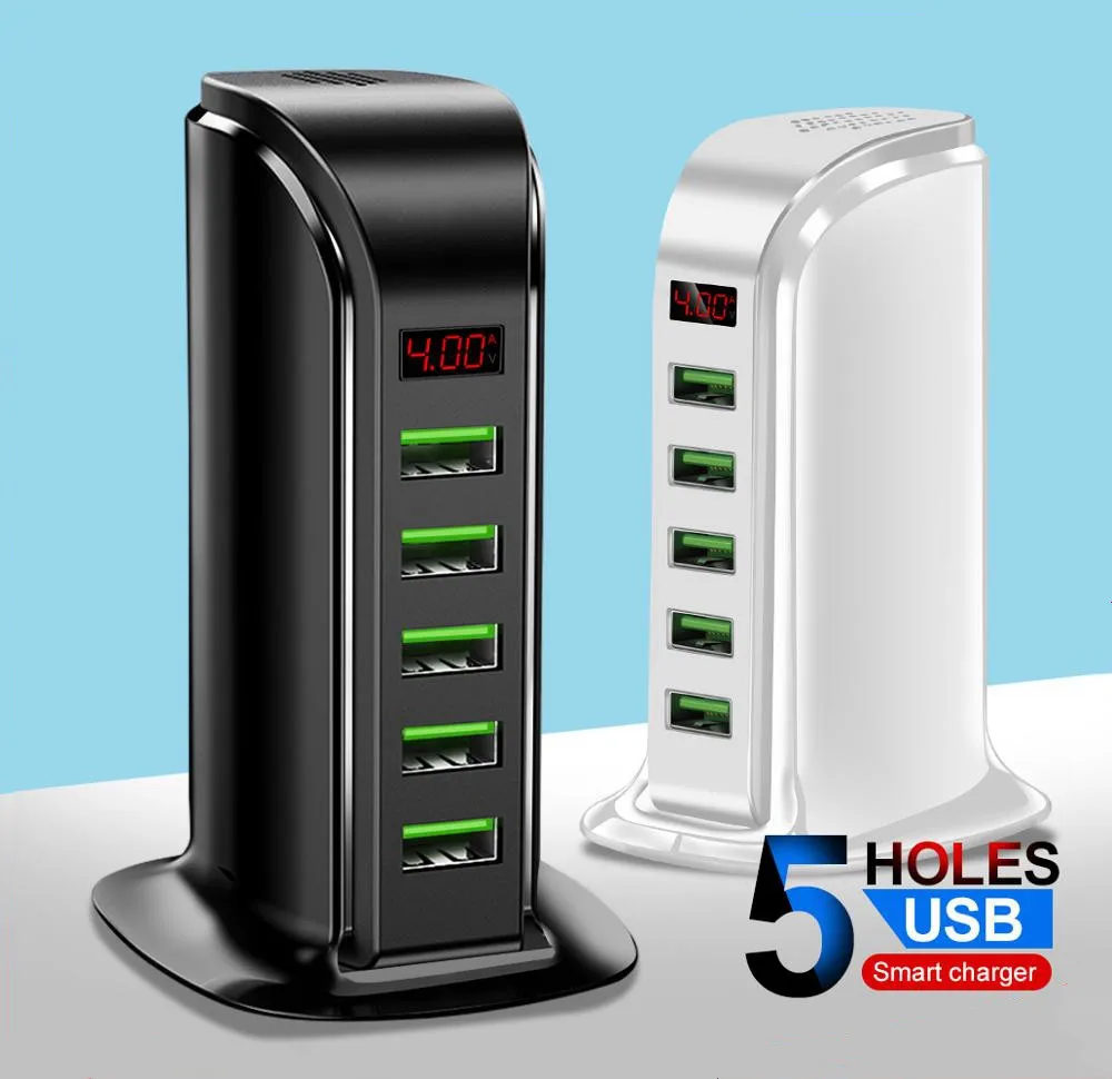 EU US UK штекер 5 отверстий USB Настольный цифровой дисплей зарядное устройство