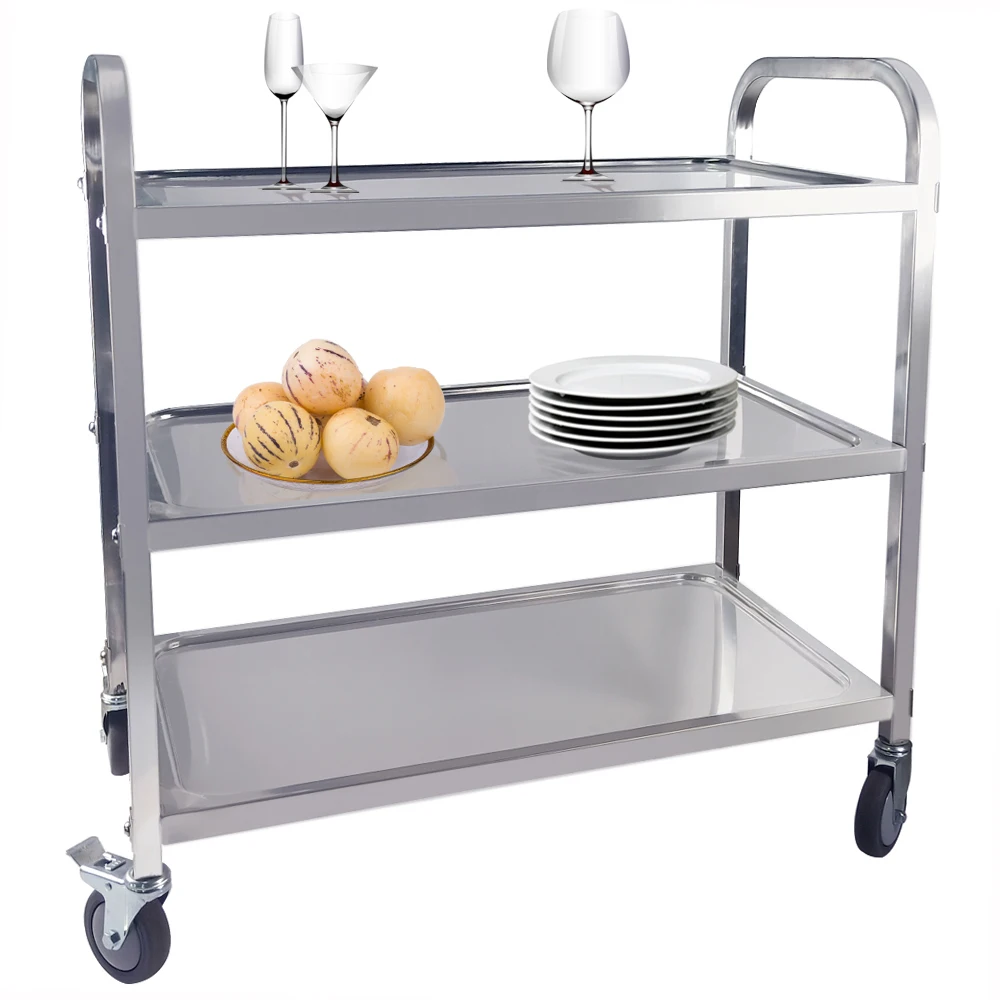 Large 3 Tier Trolley Cart Stainless Steel 4 Wheels Commercial Cart Serving Restaurant Rolling Cart With Brake Load-bearing Sale
Large 3 Tier Trolley Cart Stainless Steel 4 Wheels Commercial Cart Serving Restaurant Rolling Cart With Brake Load-bearing Sale