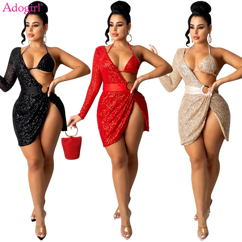 Adogirl Women Sexy Sequins Mini Club Party Dress Lace Up Halter Bra One Shoulder Long Sleeve Metal Ring Christmas Vestidos
Adogirl Women Sexy Sequins Mini Club Party Dress Lace Up Halter Bra One Shoulder Long Sleeve Metal Ring Christmas Vestidos