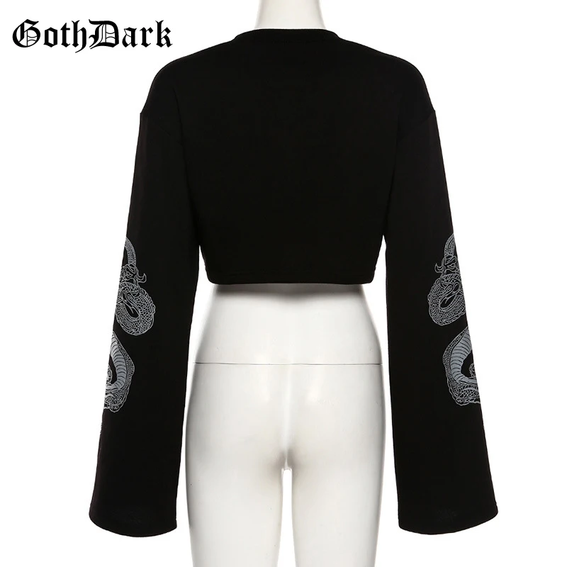Vintage Sweatshirts Harajuku Black Dragon Print Pathchwork
