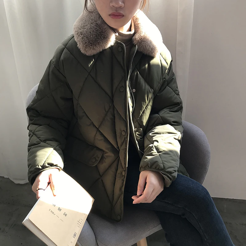 Warm Crop Rhombic Retro Coat Long Sleeve Spliced Fur Collar Short Jacket Casual Fashion Cotton Parka Korean Coat Woman Winter
Warm Crop Rhombic Retro Coat Long Sleeve Spliced Fur Collar Short Jacket Casual Fashion Cotton Parka Korean Coat Woman Winter