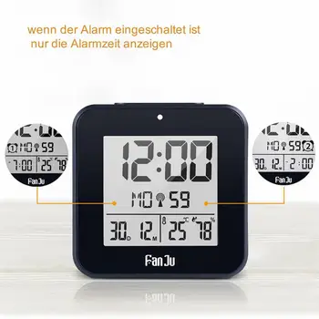 

Smart DCF Digital Alarm Clock Thermometer Hygrometer Desk Table Clocks 2 Daily Alarms Function Automatic Backlight