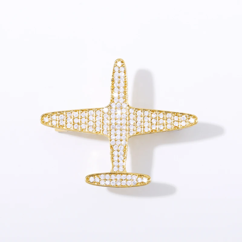 

High quality Sparkling Zircon Airplane Aircraft Man Pins Brooches Man Party Brooch Jewelry Men Suit Brooch Pin Gifts New 2019
