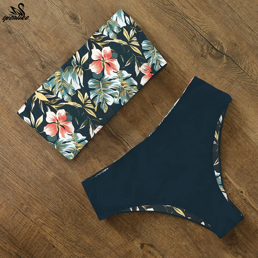 Bikini estampado de cintura alta para mujer, traje de baño de banda cruzado en la espalda, ropa de playa, 2024 Bikini estampado de cintura alta para mujer, traje de baño de banda cruzado en la espalda, ropa de playa, 2024