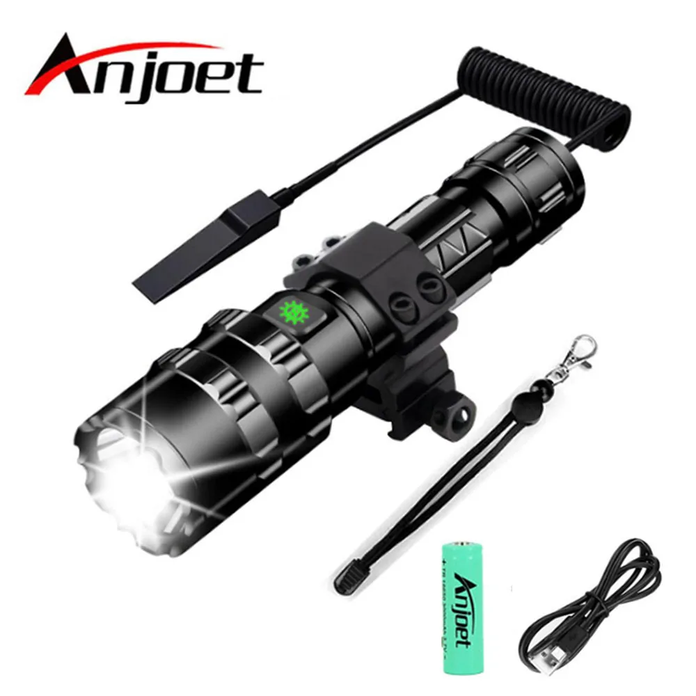 Anjoet L2 Flashlight Professional Tactical LED USB Rechargeable Waterproof Torch Hunting+18650 Battery+Remote control +Mount | Лампы и
