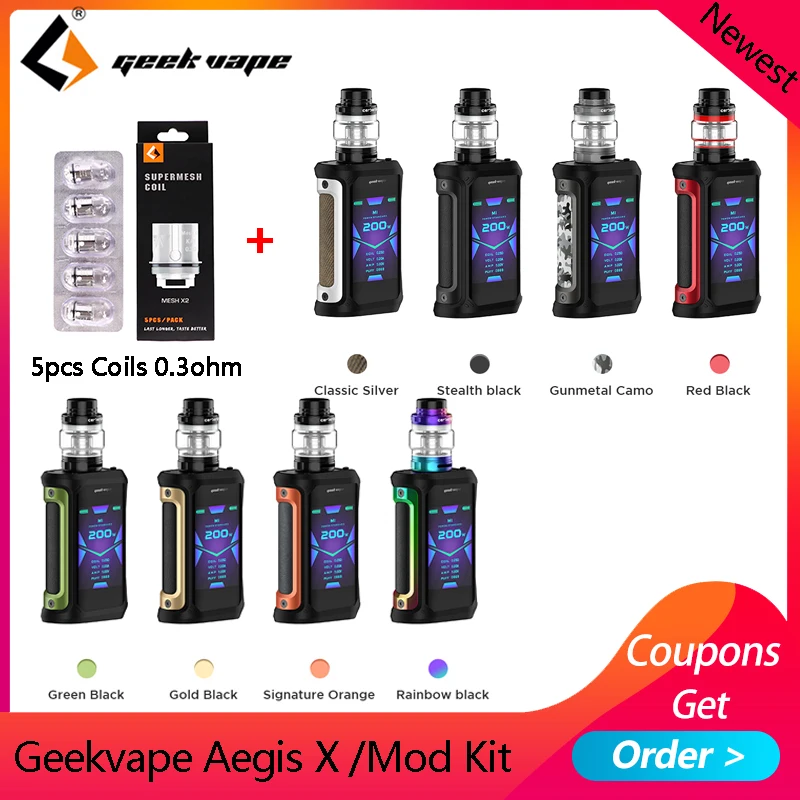 

Geekvape Aegis X kit E cigarette 200W Vape Mod fit 5.5ml cerbrus tank/Aero Mesh atomizer IP67 Waterproof vape kit VS Aegis Solo