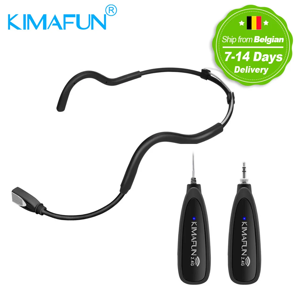 KIMAFUN 2.4G Wireless Black Headset Waterproof Microphone System with Transmitter and 3.5mm Receiver, Design for Fitness Coach
KIMAFUN 2.4G Wireless Black Headset Waterproof Microphone System with Transmitter and 3.5mm Receiver, Design for Fitness Coach