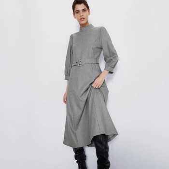 2019 ZA Plaid Long Dress for Women Stand Collar Fluffy Sleeve Belt Back Zipper Elegant Temperament Autumn Winter Dress Wholesale
2019 ZA Plaid Long Dress for Women Stand Collar Fluffy Sleeve Belt Back Zipper Elegant Temperament Autumn Winter Dress Wholesale