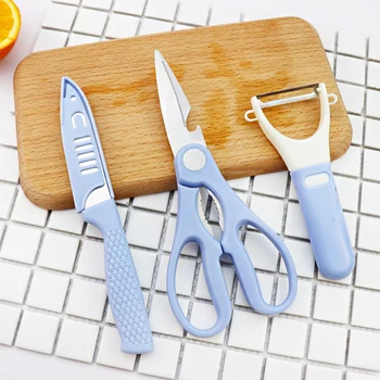 Knife Set Multifunctional Stainless Steel Peeler Fruit Knife Scissors Three-Piece Set Household Kitchen Supplement Food Set
Knife Set Multifunctional Stainless Steel Peeler Fruit Knife Scissors Three-Piece Set Household Kitchen Supplement Food Set