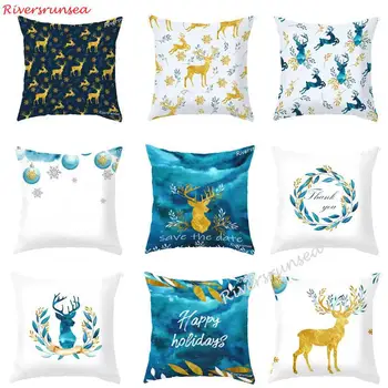 Nordic Style Gold Christmas Deer Cushion Blue Leaf Geometric Deer Head Pattern Decorative Chair Pad Pillow For Party Xmas Gift
Nordic Style Gold Christmas Deer Cushion Blue Leaf Geometric Deer Head Pattern Decorative Chair Pad Pillow For Party Xmas Gift