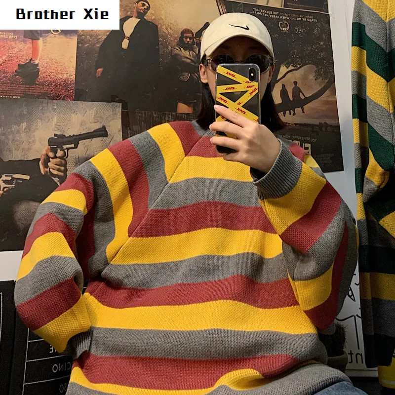 Winter Striped Sweater Men's Warm Fashion Contrast Color Casual O-neck Knit Pullover Man Wild Loose Long-sleeved Sweater Male 
Winter Striped Sweater Men's Warm Fashion Contrast Color Casual O-neck Knit Pullover Man Wild Loose Long-sleeved Sweater Male