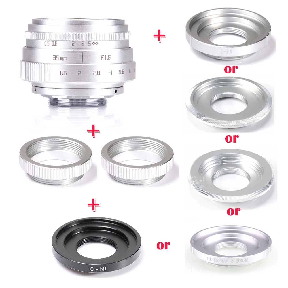 Silver Mini 35mm f/1.6 APS-C CCTV Lens+adapter ring+2 Macro Ring for NEX FX M4/3 NIKON1 EOSM Mirroless Camera
Silver Mini 35mm f/1.6 APS-C CCTV Lens+adapter ring+2 Macro Ring for NEX FX M4/3 NIKON1 EOSM Mirroless Camera