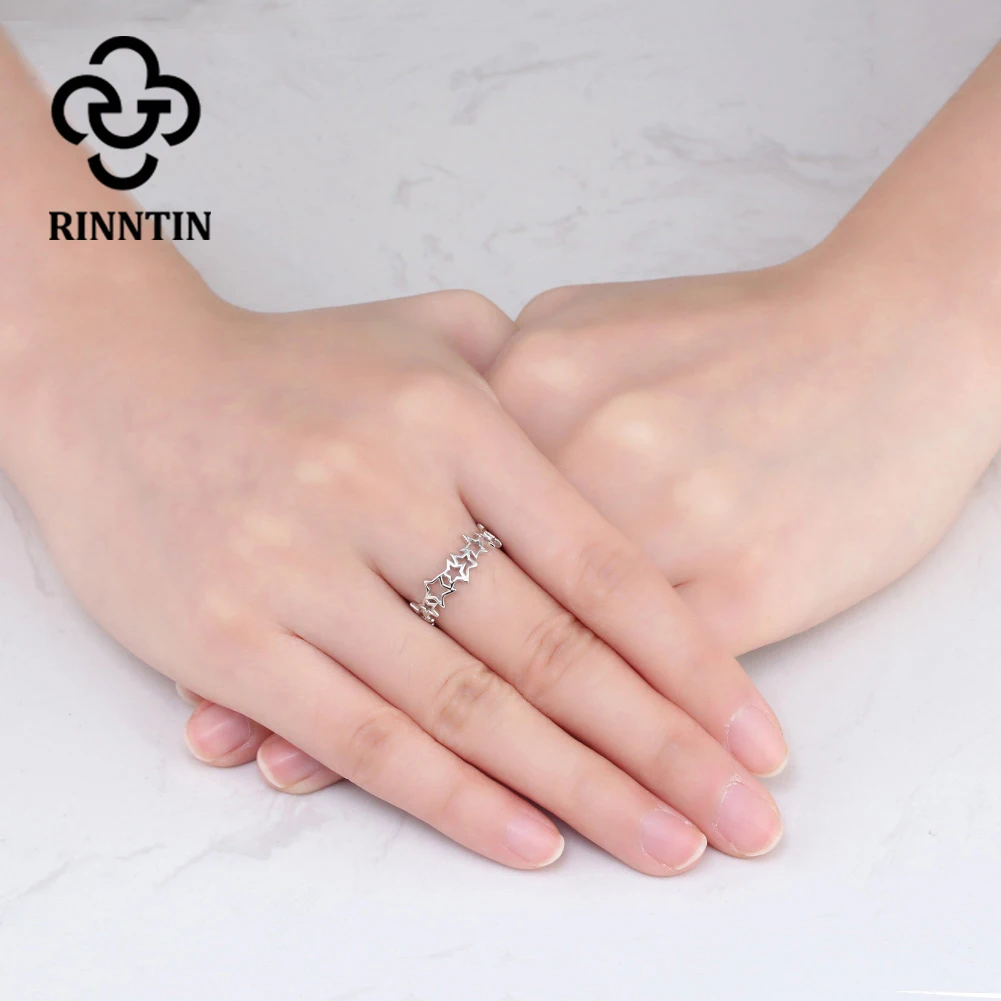 Rinntin кольцо на палец из стерлингового серебра 925 пробы с полым секретом звезд