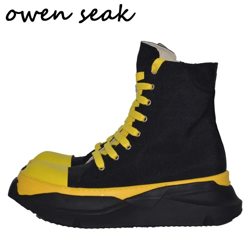 

21ss Owen Seak Men Canvas Shoes Luxury Trainers Boots Lace Up Casual Women Height Increasing Zip High-TOP Flats Black Sneakers