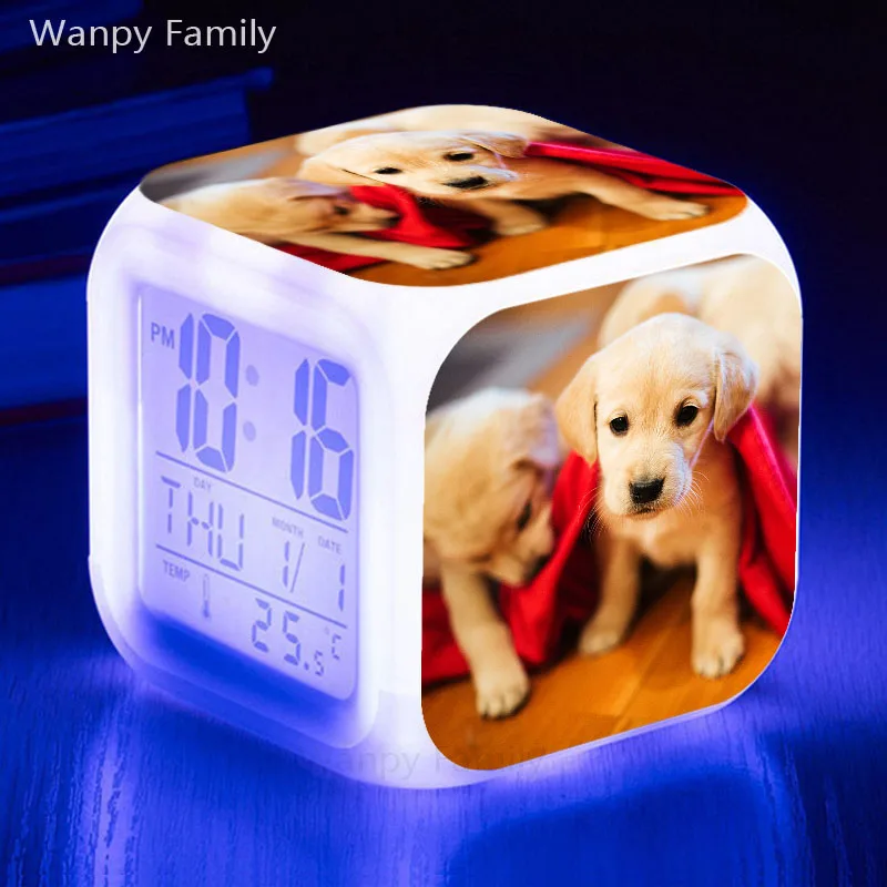 Very Cute Pet Dog Alarm Clock 7 Color Glowing LED Digital Clocks For Kids Birthday Gift Multifunction Electronic | Дом и сад