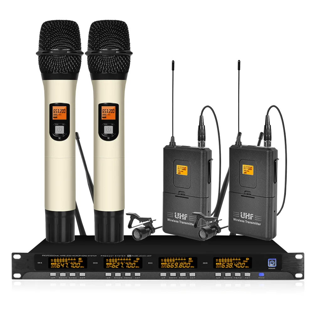 Four-channel microphone wireless two-handed two-collar microphone professional wireless microphone system school speech
Four-channel microphone wireless two-handed two-collar microphone professional wireless microphone system school speech