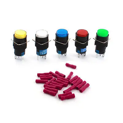 5pcs AC 220V Light SPDT 5 Pin Latching Round Push Button Switch + Spade Terminal
5pcs AC 220V Light SPDT 5 Pin Latching Round Push Button Switch + Spade Terminal