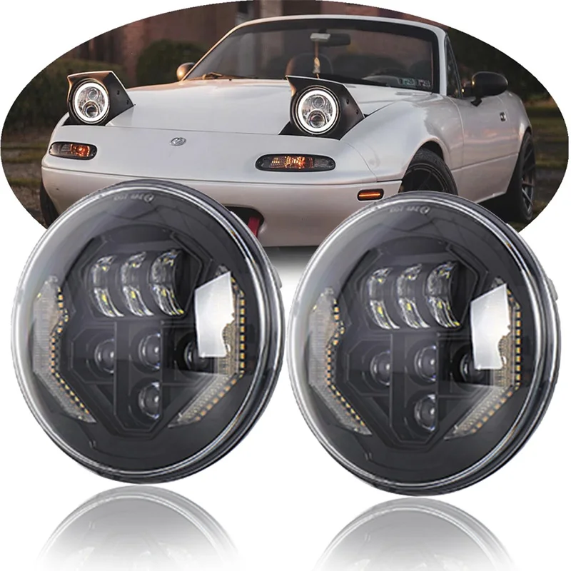 

Car Accessories 7Inch Round Led Headlights For Mazda MX-5 MX5 Hummer H1 H2 Land Rover Denfender 90/110 Jeep Halo DRL Angel Eyes