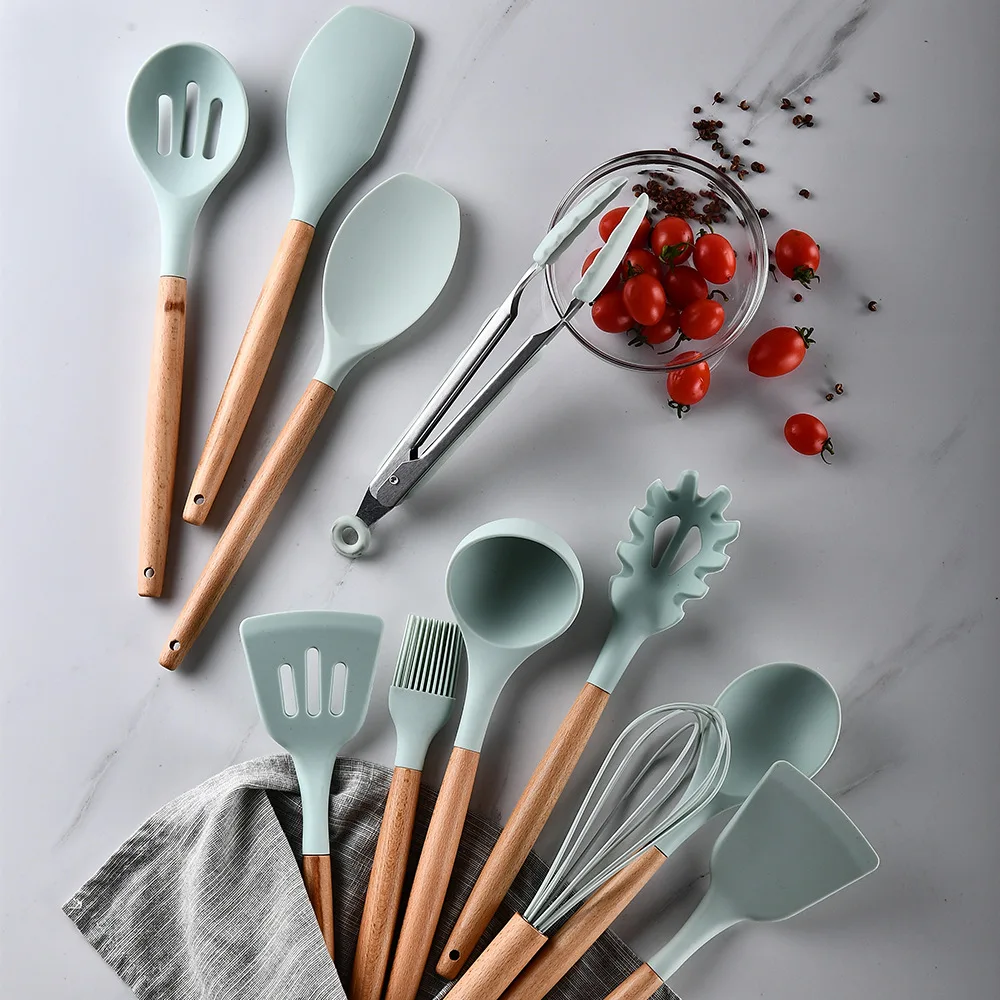 11 Piece Silicone Kitchenware Cookware Set Heat-Resistant Wooden Handle Kitchen Non-stick Cookware Baking Tool With Storage Box
11 Piece Silicone Kitchenware Cookware Set Heat-Resistant Wooden Handle Kitchen Non-stick Cookware Baking Tool With Storage Box