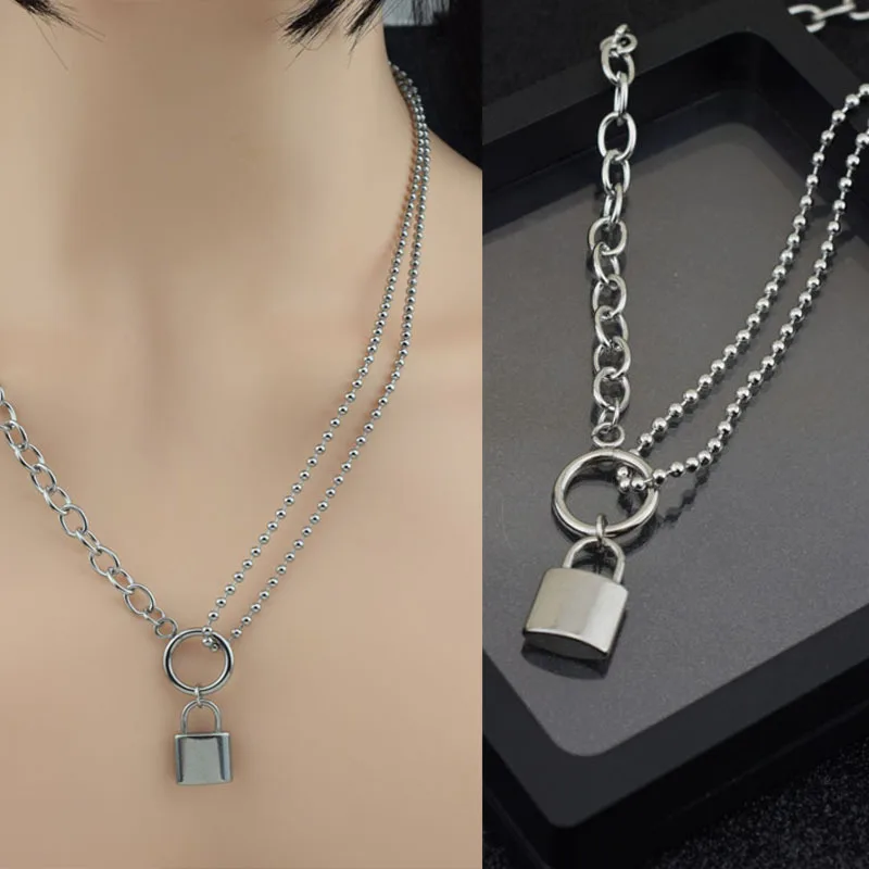 Drop Shipping Kpop Titanium Steel Mini Lock Pendant Necklace Women Asymmetry Chain Jewelry Collares Never Fade | Украшения и