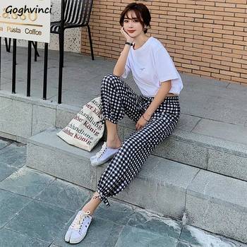 Pants Women Elastic Waist Black Dot Plaid Womens Loose Breathable Ankle-length Harem Ladies Casual Streetwear Fashion Harajuku 
Pants Women Elastic Waist Black Dot Plaid Womens Loose Breathable Ankle-length Harem Ladies Casual Streetwear Fashion Harajuku