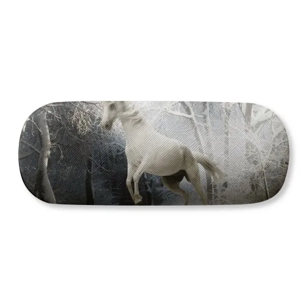 

White Horse Science Nature Scenery Glasses Case Eyeglasses Clam Shell Holder Storage Box