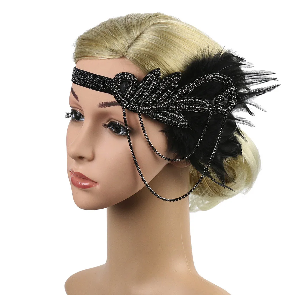 20s Headband Black Red Feather Bridal Gatsby 1920s Flapper Headpiece Gangster 