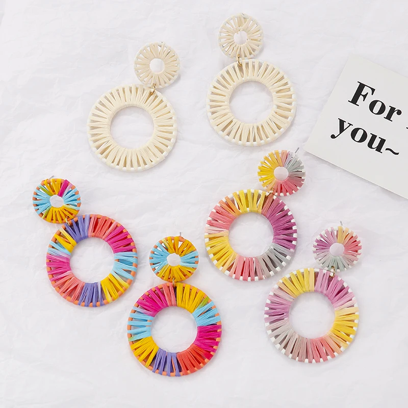 AMORCOME Bohemian Round Weave Drop Earrings For Women Big Fancy Color Geometric Rainbow Raffia Statement Earring Fashion Jewelry
AMORCOME Bohemian Round Weave Drop Earrings For Women Big Fancy Color Geometric Rainbow Raffia Statement Earring Fashion Jewelry