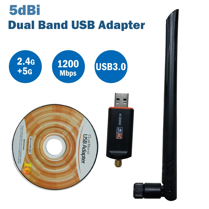 1200m 5db Беспроводной внешний ethernet 802.11ac ноутбук usb 2 4g 5g Настольный Wi Fi адаптер