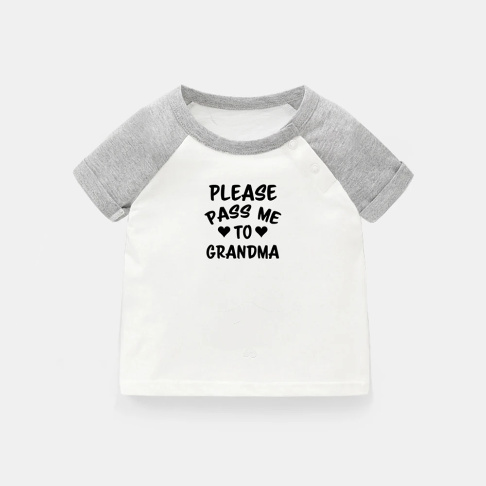 

Please Pass Me to Grandma - My Grandmother Loves Me Newborn Baby T-shirts Toddler Graphic Raglan Color Short Sleeve Tee Tops