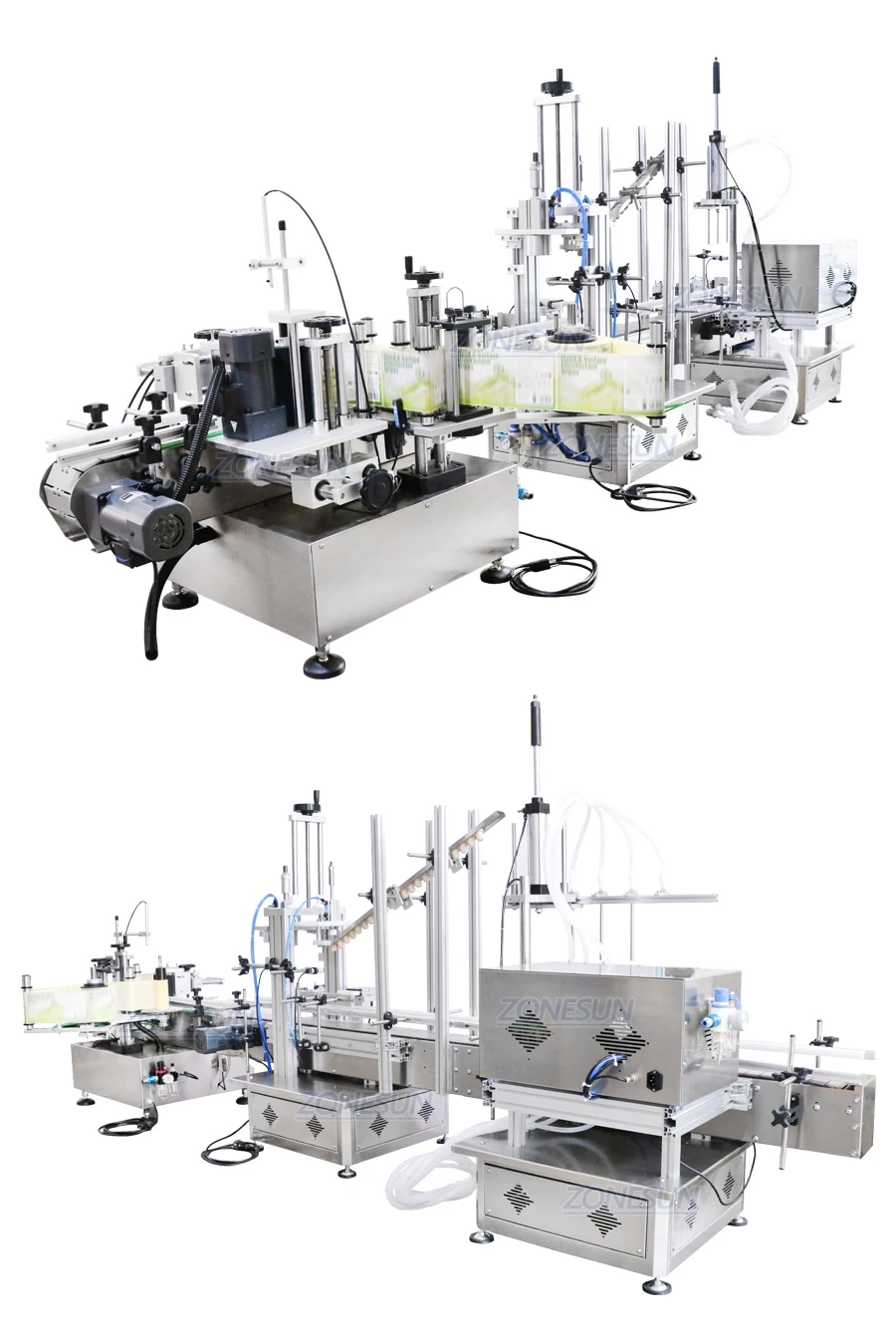 ZONESUN ZS-FAL180C Full Automatic Tabletop Pneumatic Liquid Cork Wine Bottle Filling Capping And Labeling Machine