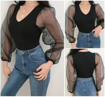 New Women Chiffon Mesh Sheer Bodysuit Ladies Long Puff Sleeve Leotard Tops Jumpsuit 
New Women Chiffon Mesh Sheer Bodysuit Ladies Long Puff Sleeve Leotard Tops Jumpsuit