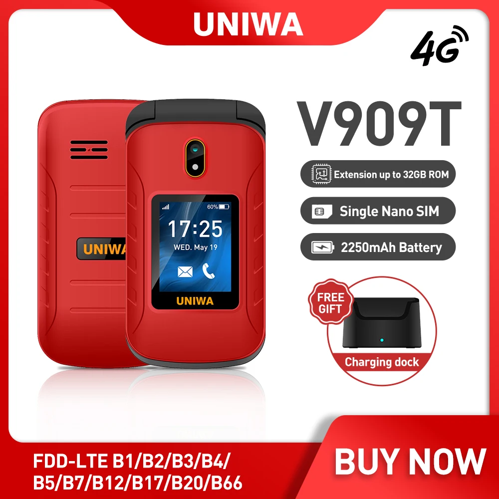 Телефон-раскладушка UNIWA V909T 4G с двумя кнопками и камерой 0 3 МП | Мобильные телефоны