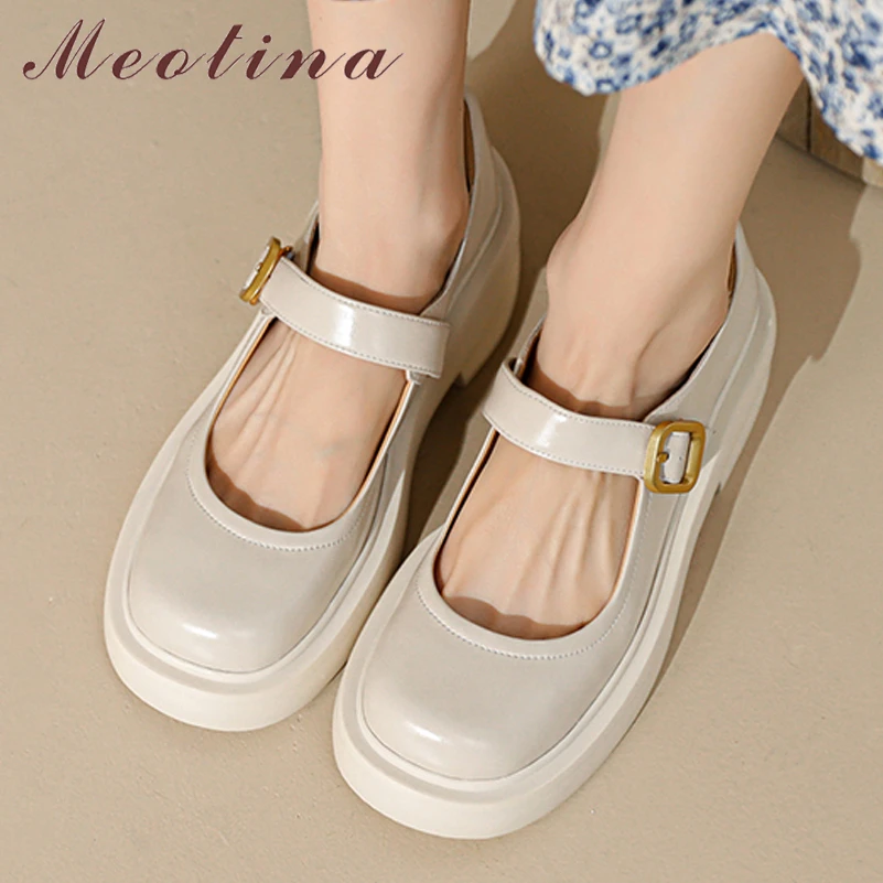 Meotina Genuine Leather Women Mary Janes Shoes Thick Heels Buckle Pumps High Heel Platform Lady Footwear Black 40 Spring Beige
Meotina Genuine Leather Women Mary Janes Shoes Thick Heels Buckle Pumps High Heel Platform Lady Footwear Black 40 Spring Beige