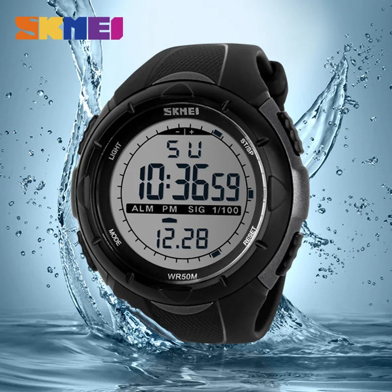SKMEI бренд мужские часы PU ремешок простой светодиодный цифровой военный будильник