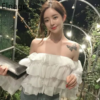 Elnage Sexy Cake Tops Shirt Long Sleeve Off The Shoulder Strapless Ruffled Solid White Blouse Spring Summer Blusas Women 5A499
Elnage Sexy Cake Tops Shirt Long Sleeve Off The Shoulder Strapless Ruffled Solid White Blouse Spring Summer Blusas Women 5A499