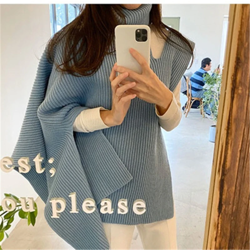 Women Shawl Cloak Sweater Fall Winter Korean Chic Turtleneck Loose Knit Pullovers For Female Fashion Design Solid Sweater Tops
Women Shawl Cloak Sweater Fall Winter Korean Chic Turtleneck Loose Knit Pullovers For Female Fashion Design Solid Sweater Tops