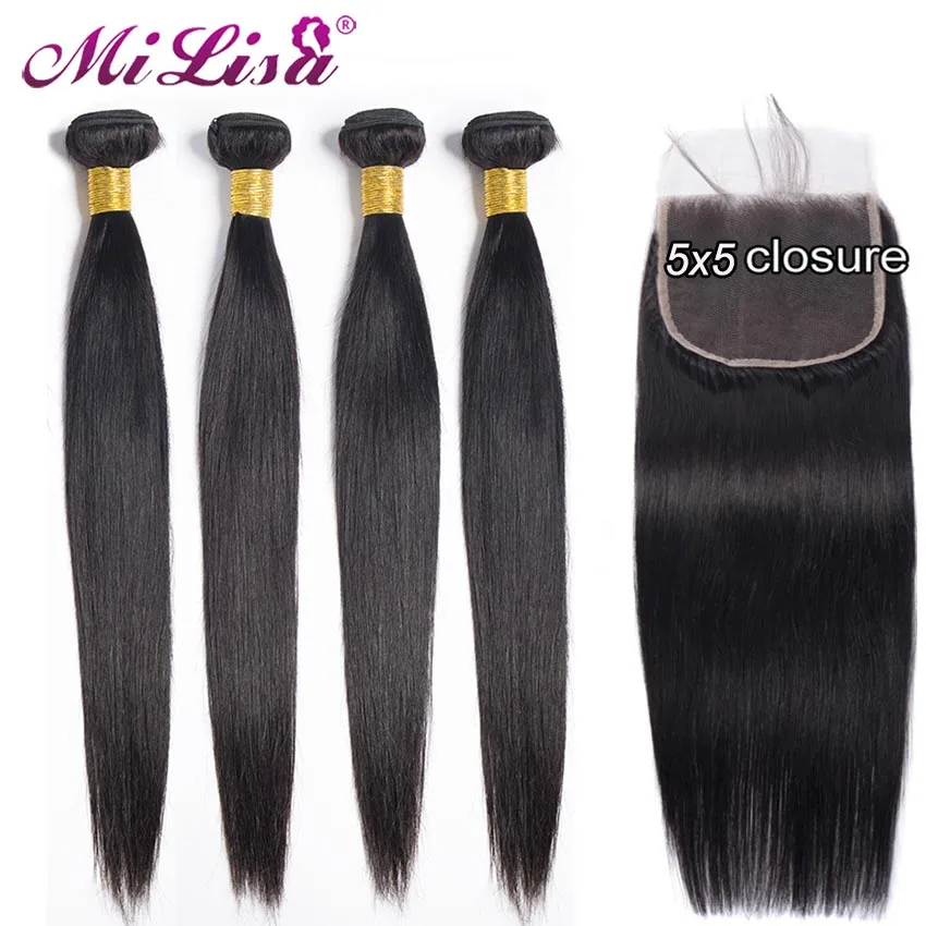 5x5 Closure with Bundles Remy Brazilian Straight Human Hair Bundles with Closure Mi Lisa 3 bundles with Closure 4 Pcs/lot
5x5 Closure with Bundles Remy Brazilian Straight Human Hair Bundles with Closure Mi Lisa 3 bundles with Closure 4 Pcs/lot