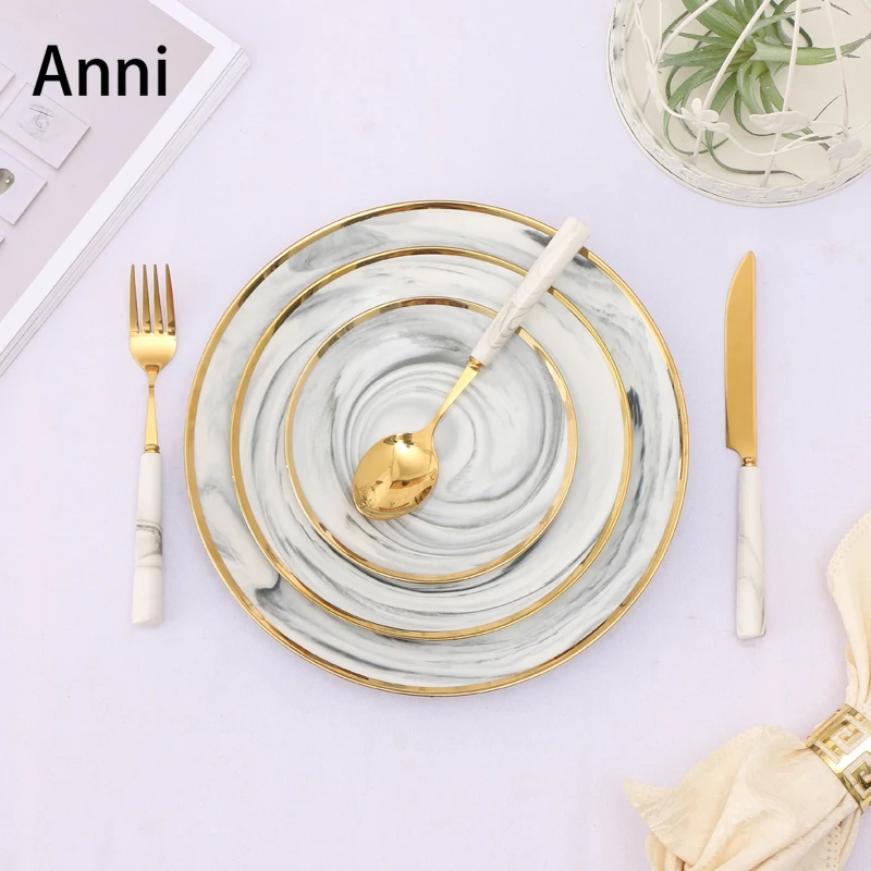 Керамические тарелки с мраморной текстурой, набор скандинавских золотистых обеденных тарелок, десертные блюда, кухонные фарфоровые принадлежности, домашний декор 
Керамические тарелки с мраморной текстурой, набор скандинавских золотистых обеденных тарелок, десертные блюда, кухонные фарфоровые принадлежности, домашний декор